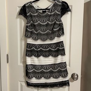 Melrose ,White dress with black lace. Size 10
